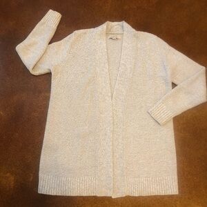 Loft Gray/White Heathered Knit Open Cardigan with Ribbed Trim Sz S